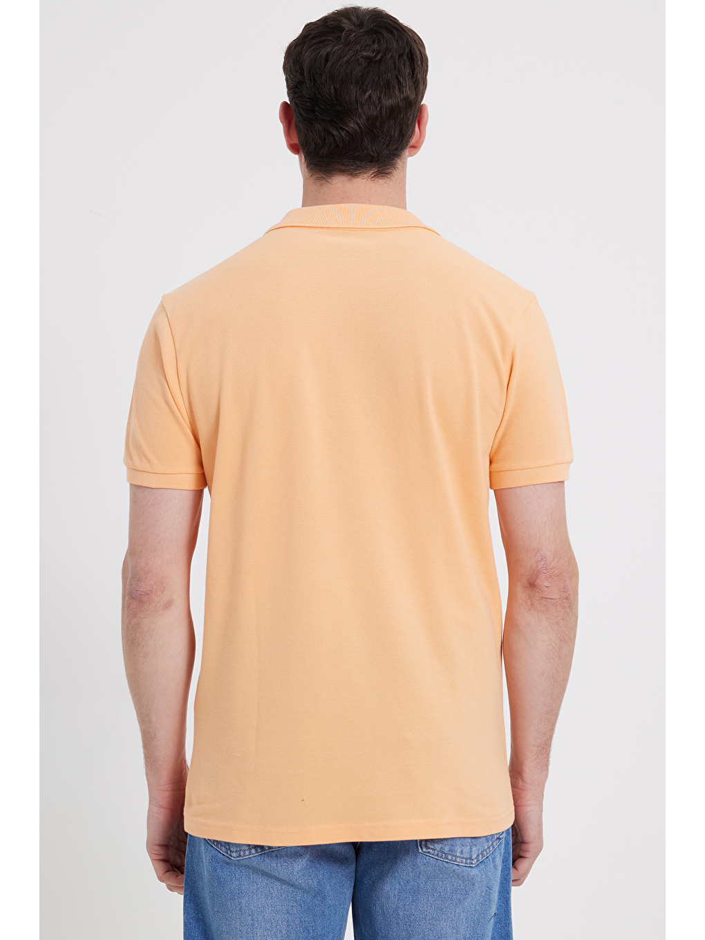 Erkek Slim Fit Dar Kesim %100 Pamuk Kısa Kollu Polo Yaka Turuncu Tişört-5
