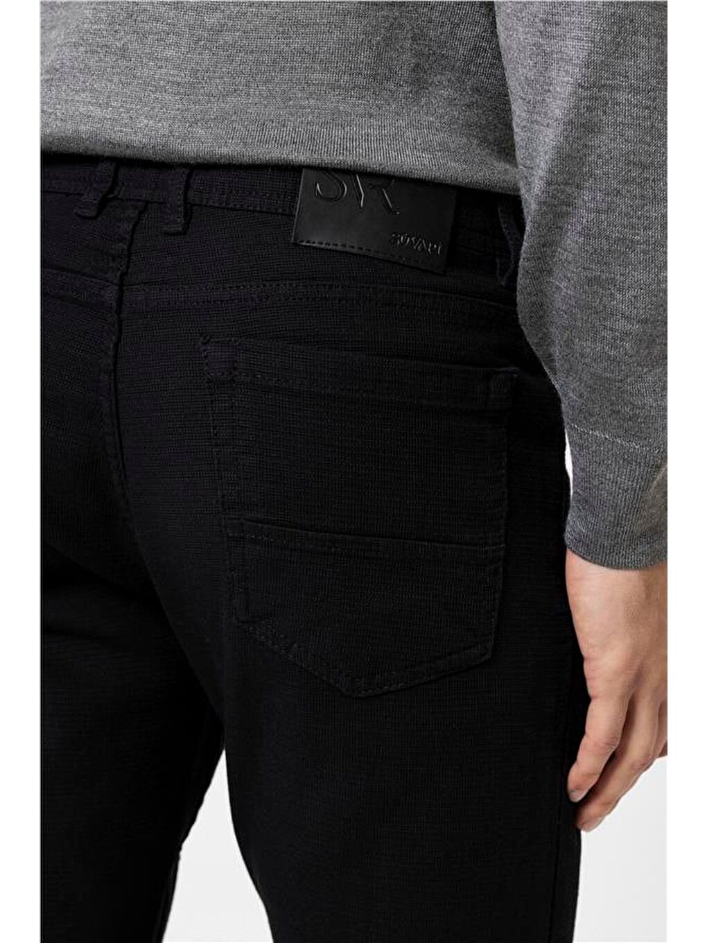 Siyah Slim Armürlü Pantolon-5