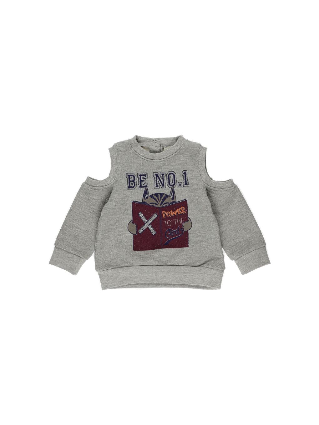 Panço Gri Kız Çocuk  Omuz Pencere Detaylı Baskılı Sweatshirt