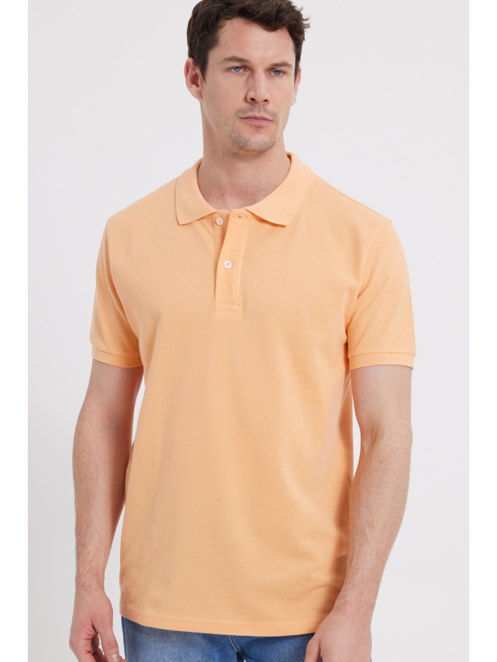 Erkek Slim Fit Dar Kesim %100 Pamuk Kısa Kollu Polo Yaka Turuncu Tişört-6
