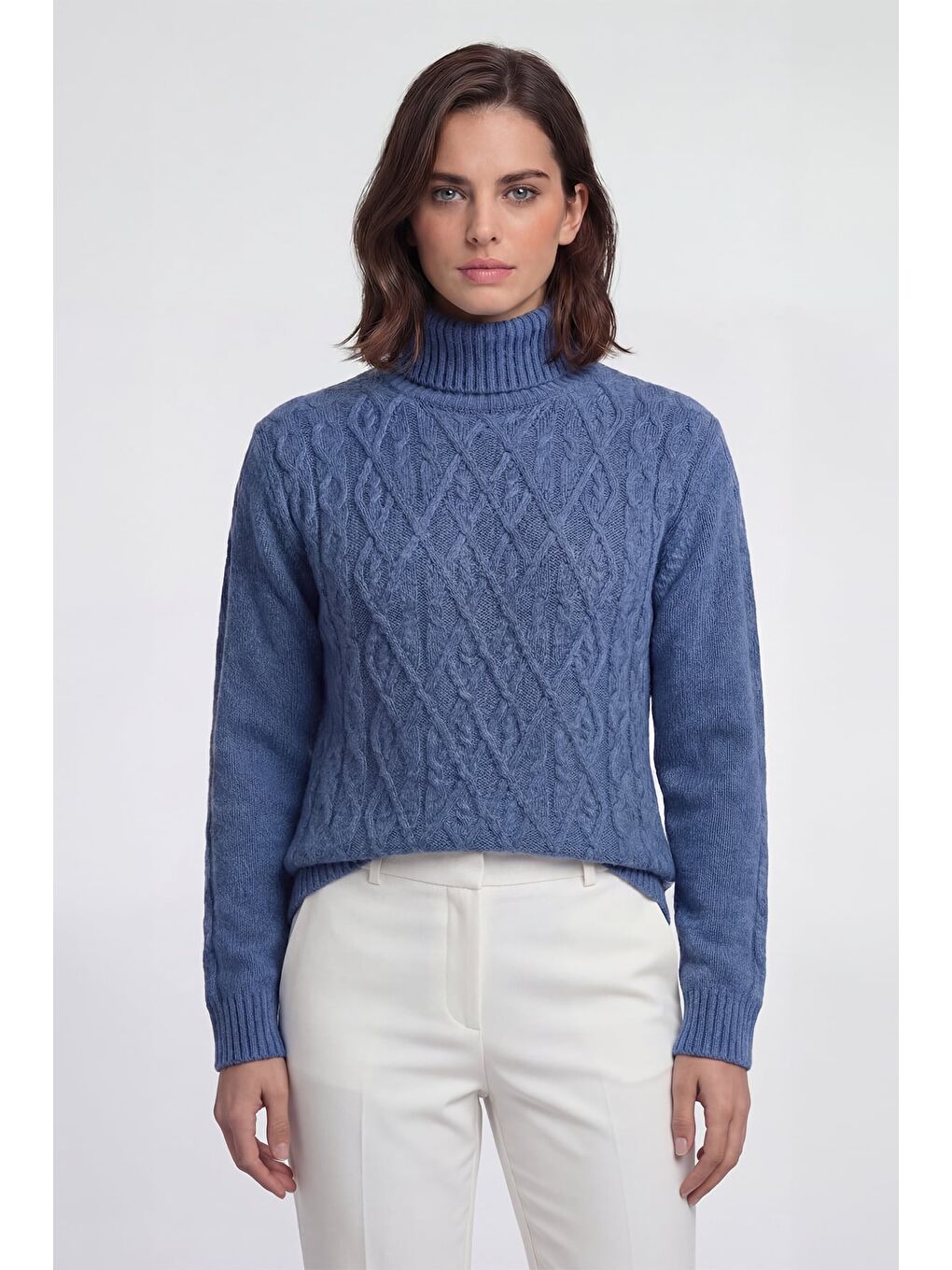 Mavi Regular Fit Yün Karışımlı Desenli Tam Balıkçı Yaka Erkek Triko Kazak-1