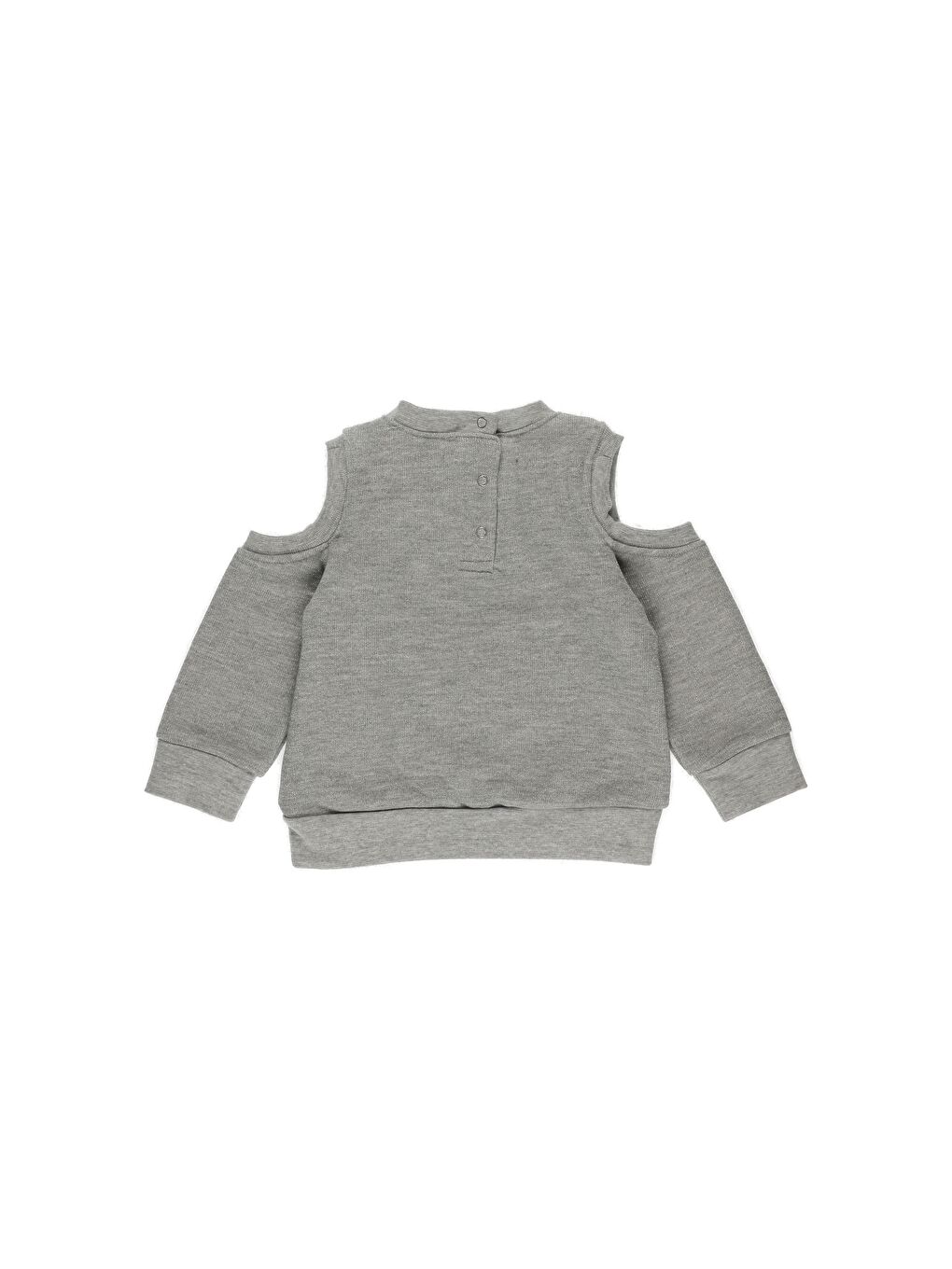 Panço Gri Kız Çocuk  Omuz Pencere Detaylı Baskılı Sweatshirt - 1