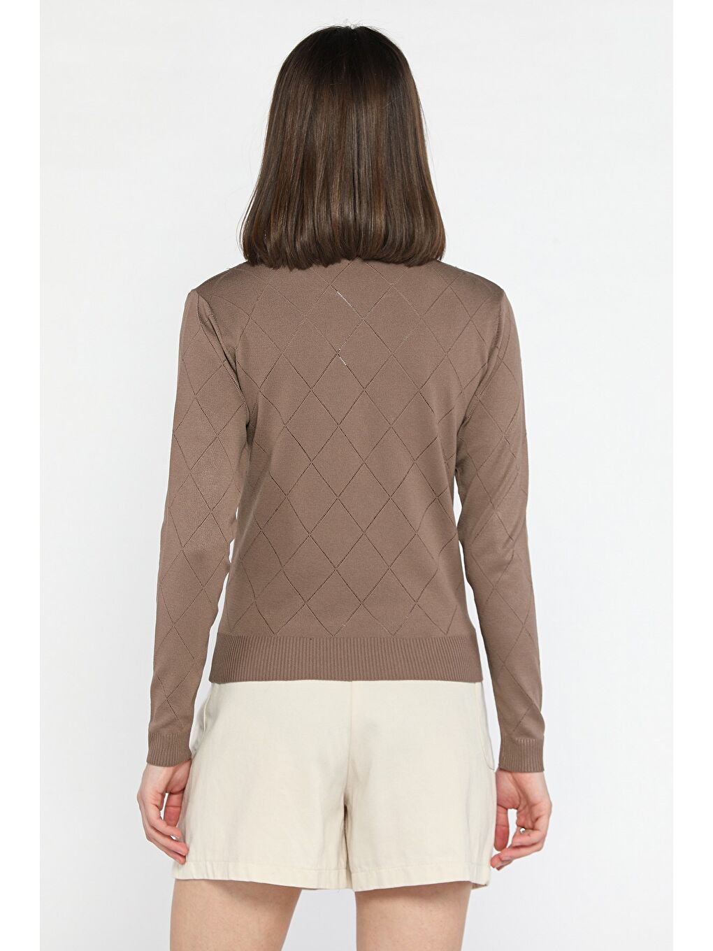 Bej Kadın Bisiklet Yaka Taş İşlemeli Triko Bluz-3