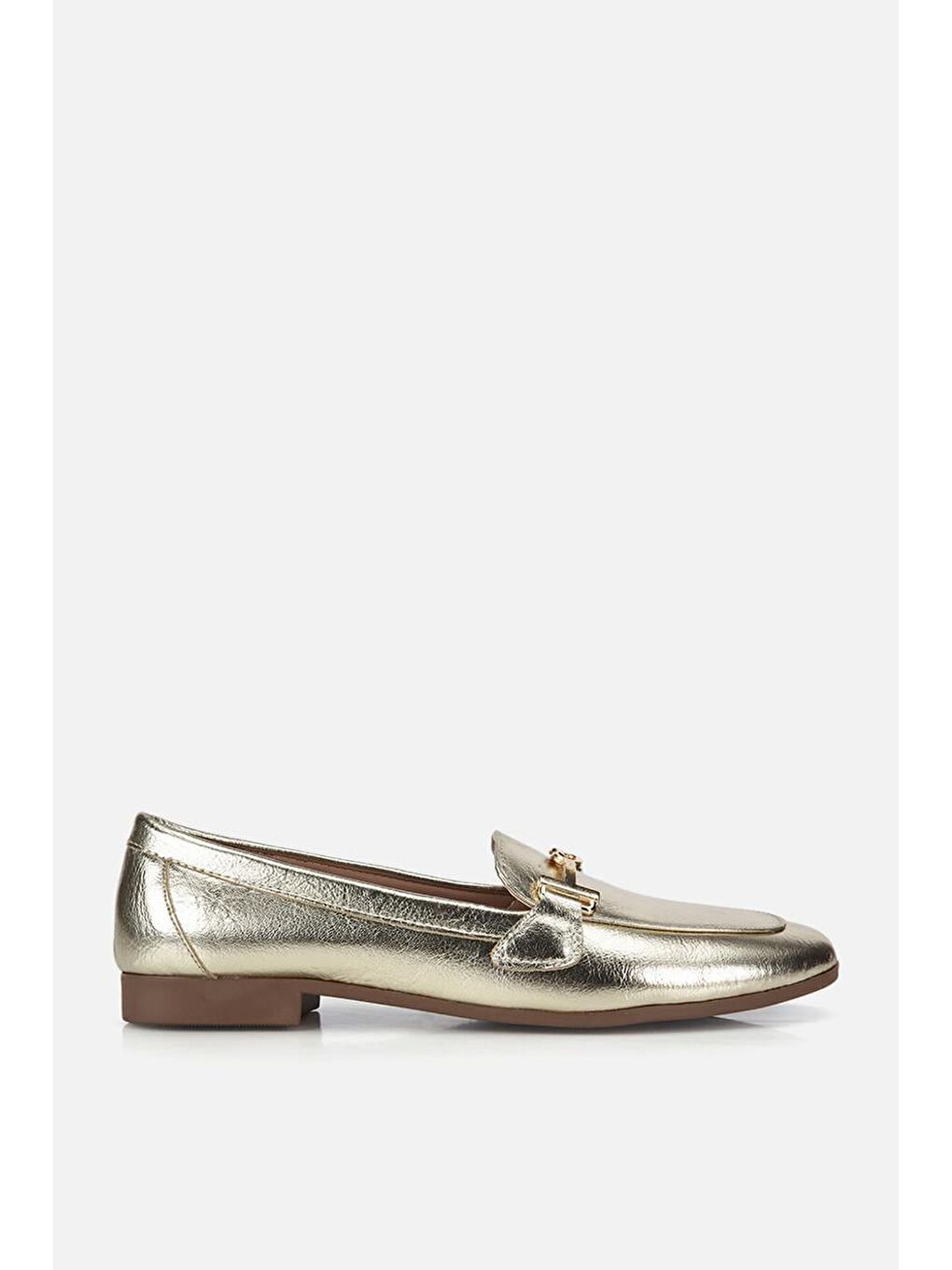 Sarı Kadın Gold Toka Detaylı Metalik  Loafer