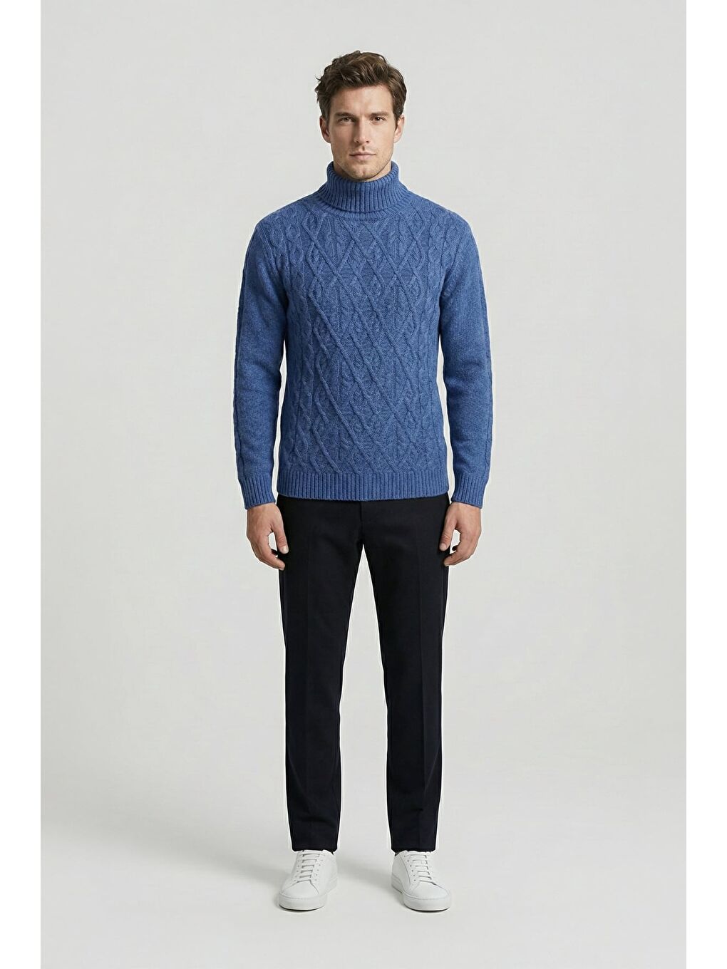 Mavi Regular Fit Yün Karışımlı Desenli Tam Balıkçı Yaka Erkek Triko Kazak-3