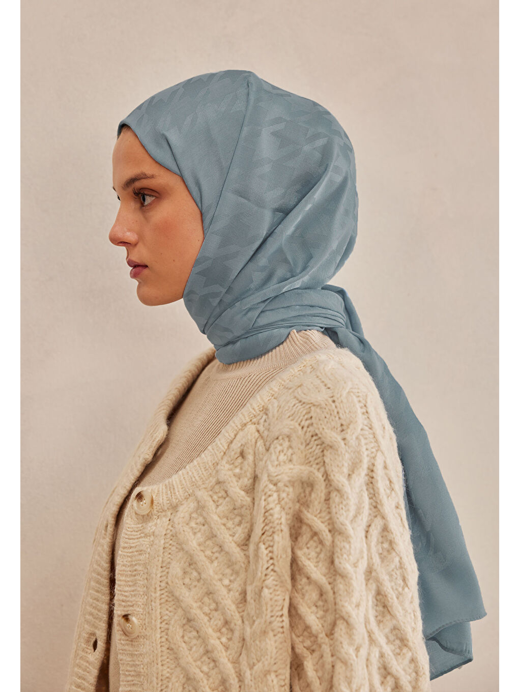 Kazayağı Jakarlı Şal Açık Mavi-2