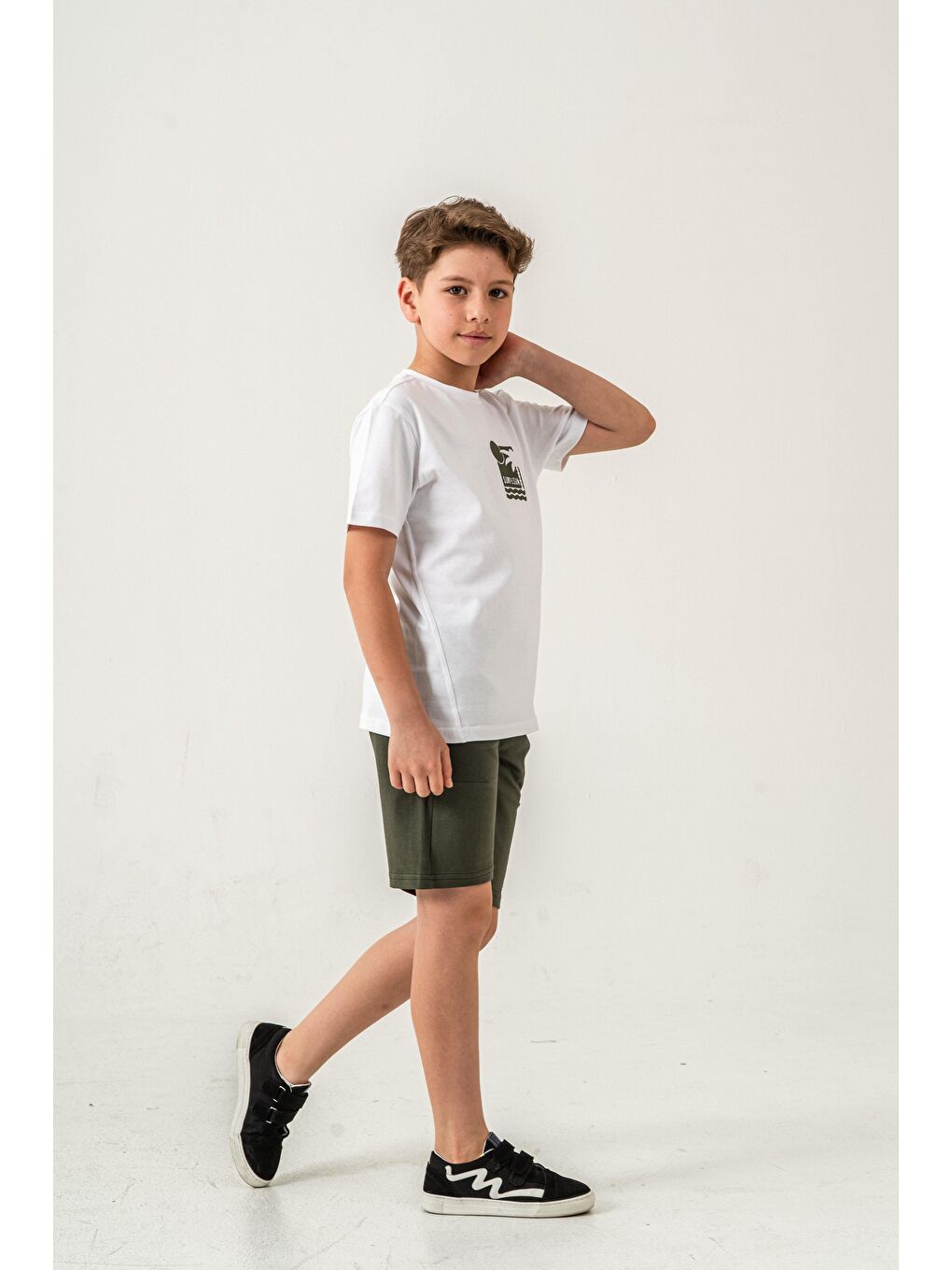 Haki Surf & Sun Baskılı Erkek Çocuk Şort - Tişört Takımı-2