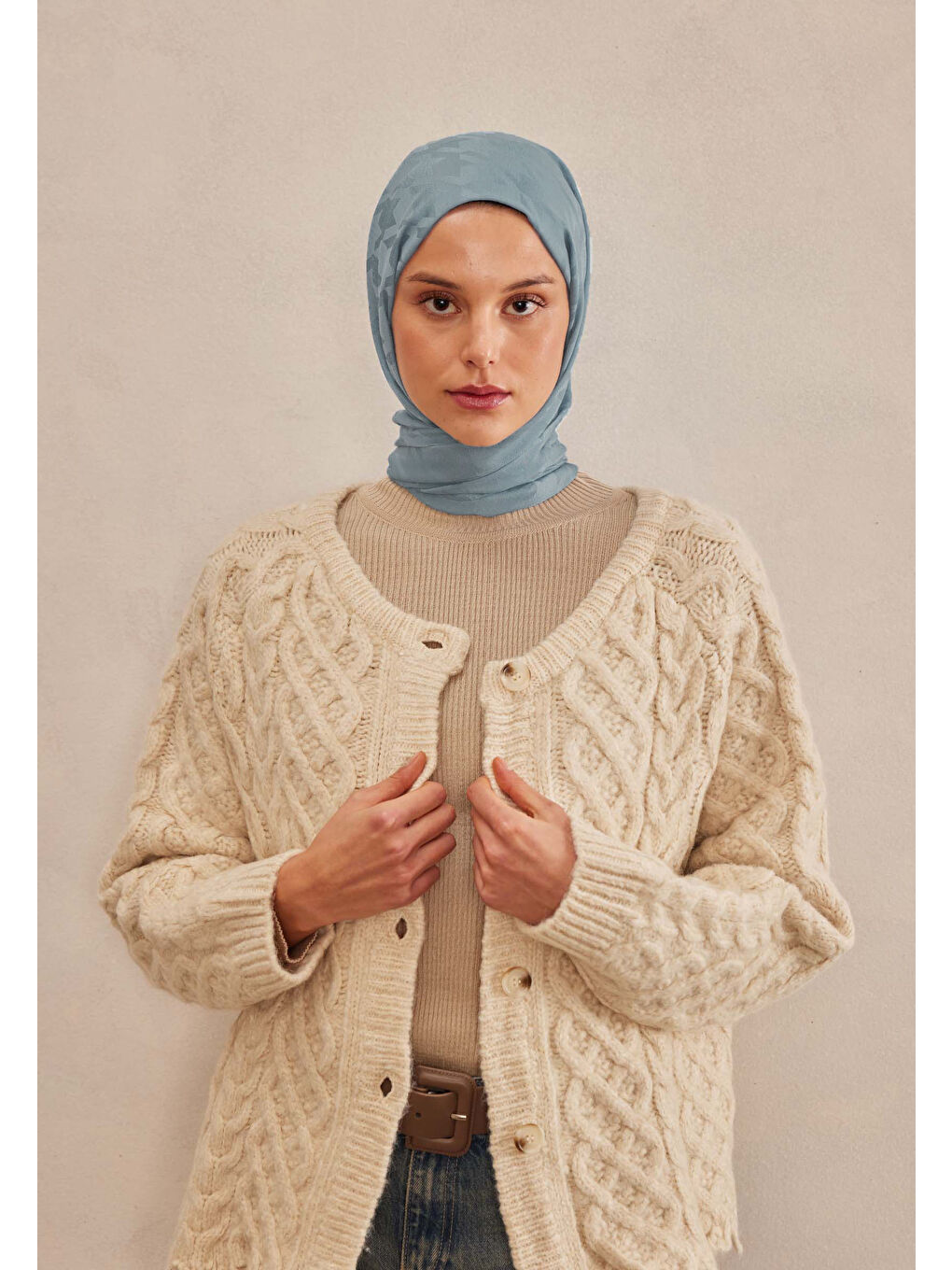 Kazayağı Jakarlı Şal Açık Mavi-3