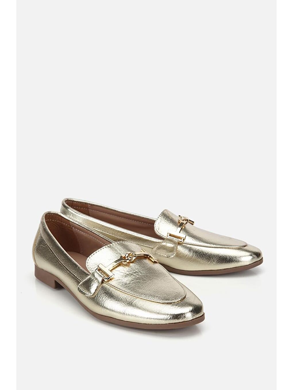 Sarı Kadın Gold Toka Detaylı Metalik  Loafer-1