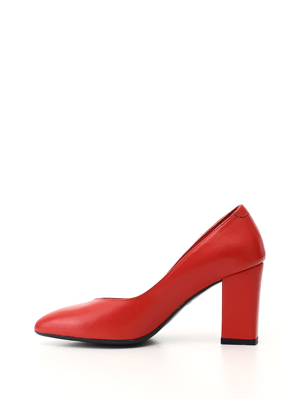 Kırmızı Kadın KIRMIZI Sivri Burun Orta Kalın Topuklu Hakiki Deri Ayakkabı-2