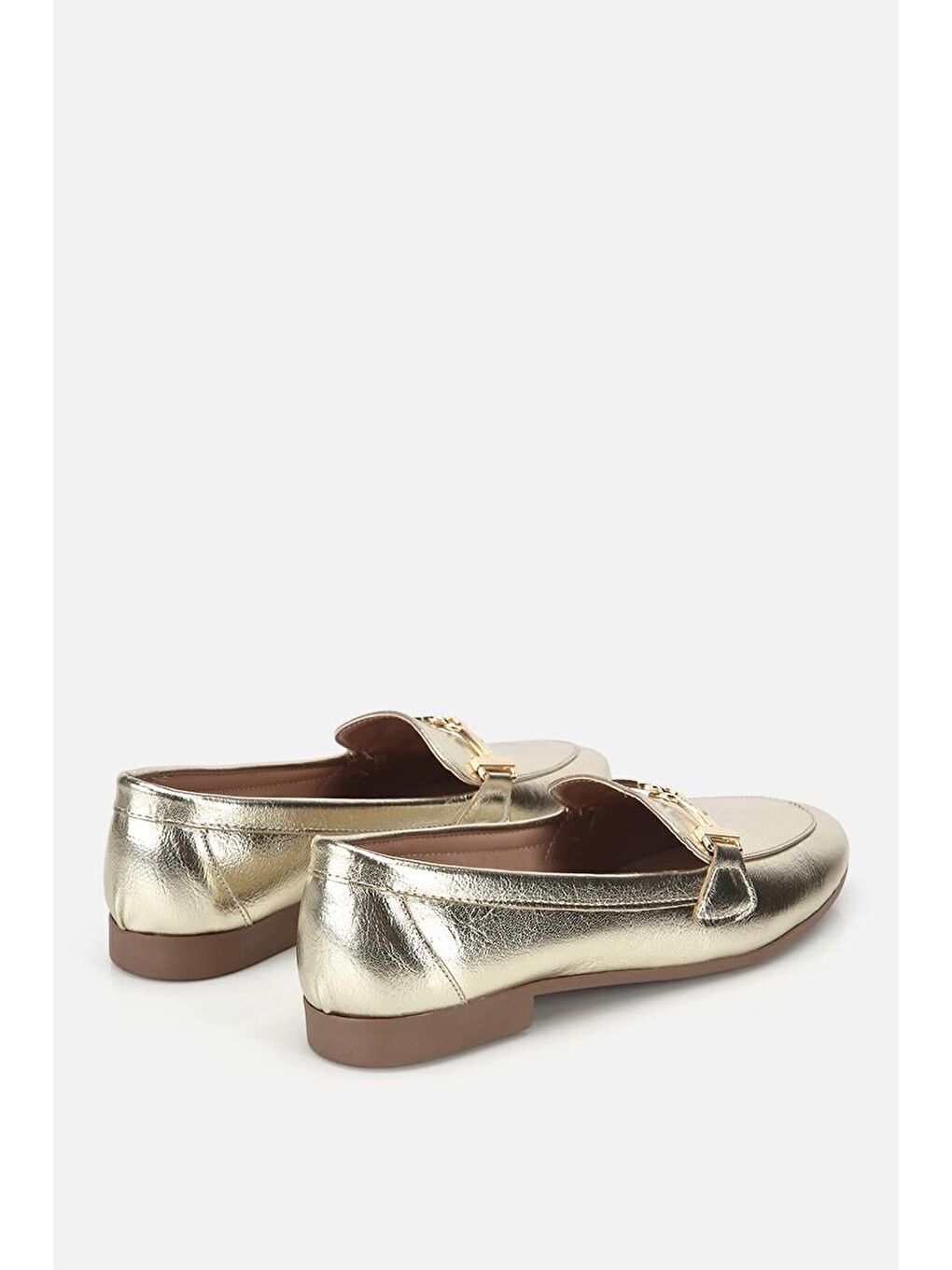 Sarı Kadın Gold Toka Detaylı Metalik  Loafer-2