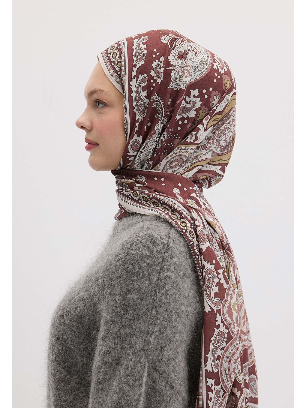 Pembe Lena Desen Şal Vıntage Rose-3