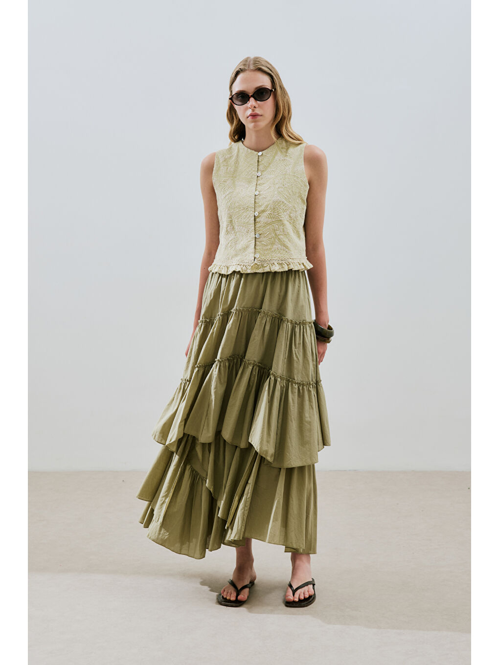 Yeşil Katlı Boho Vual Etek Çağla-1