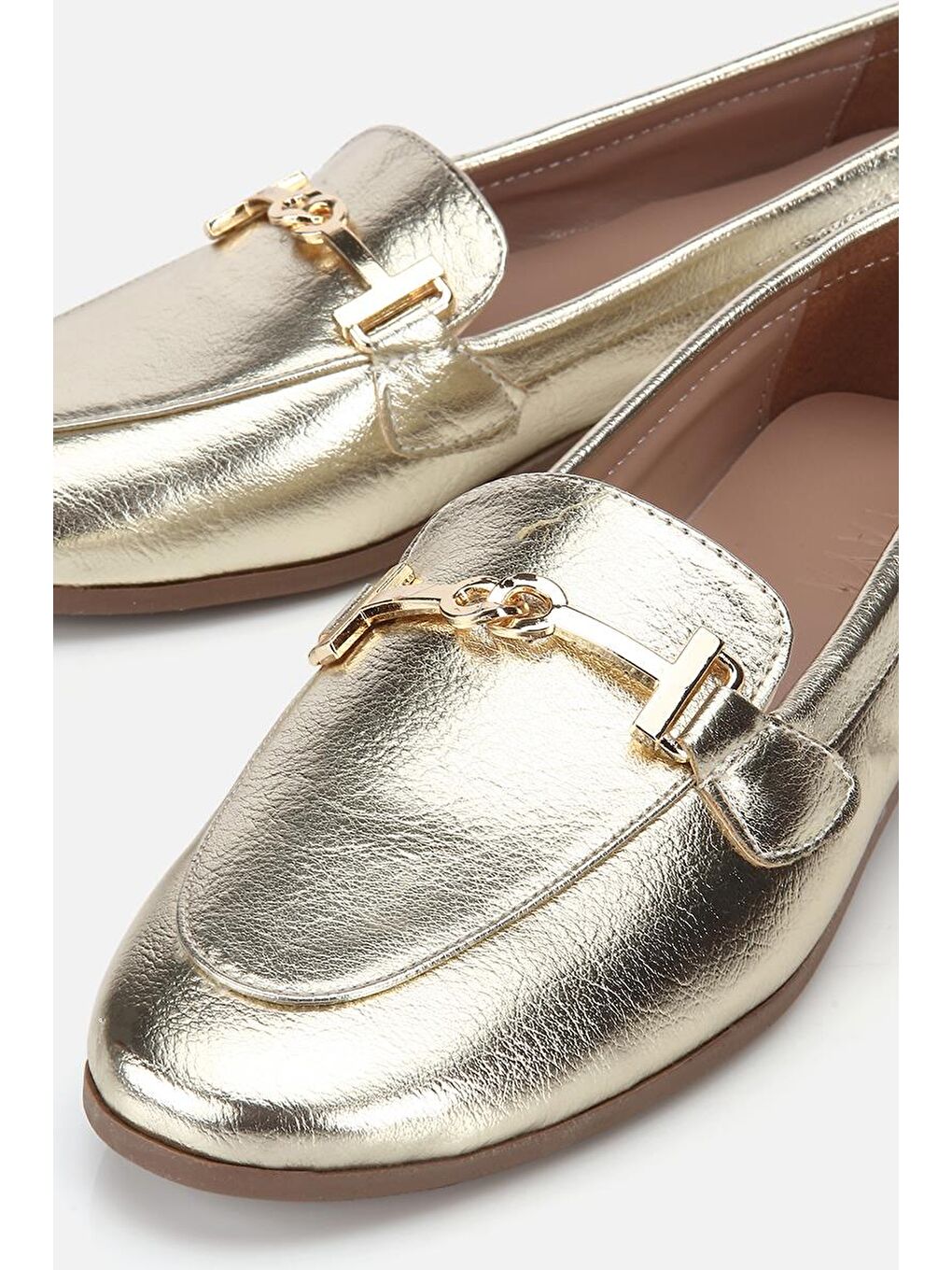 Sarı Kadın Gold Toka Detaylı Metalik  Loafer-3