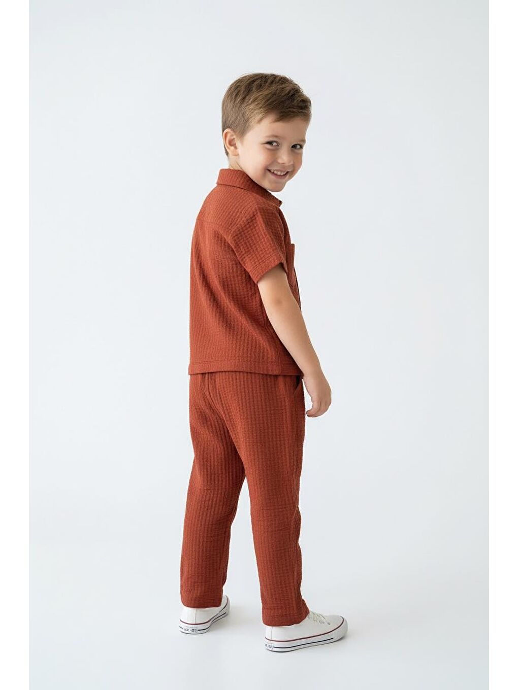 Kahverengi Gofreli Yazlık Gömlek 2li Takım-1