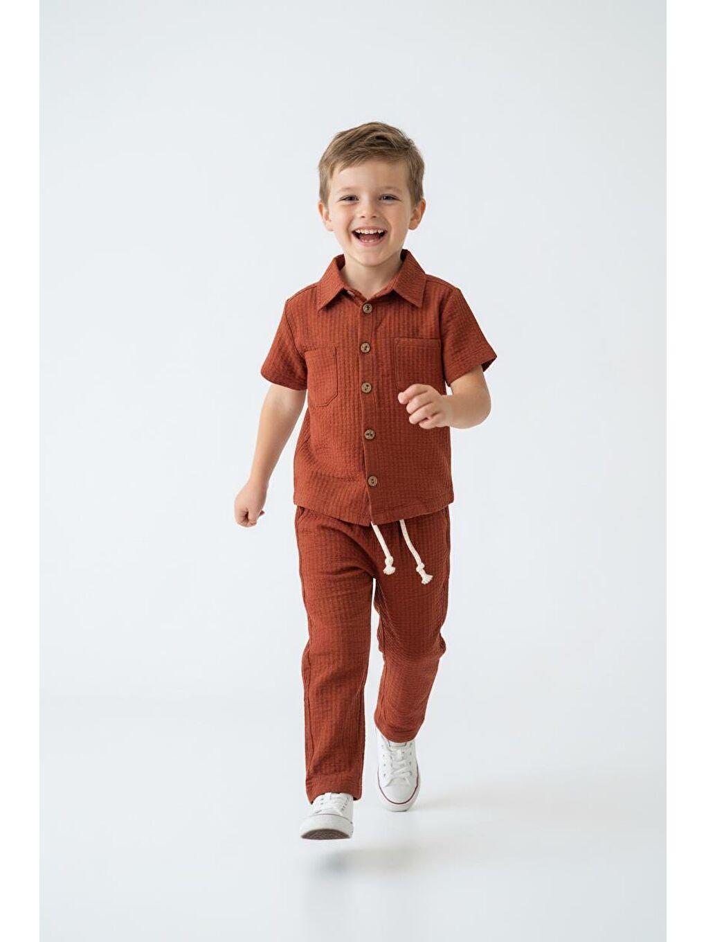 Kahverengi Gofreli Yazlık Gömlek 2li Takım-2
