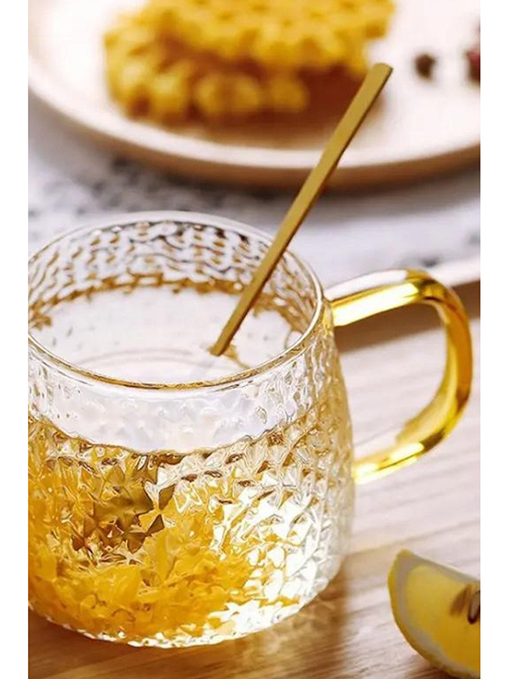 Renksiz Sarı Kulplu 350 ml Cam Fincan 4 Adet 2222-3