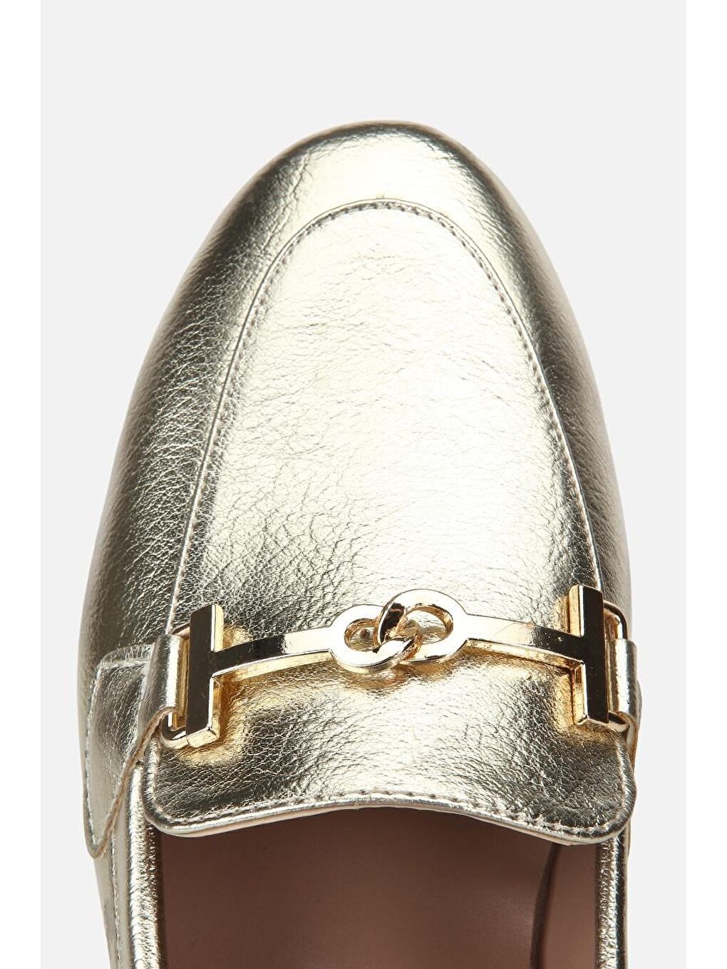 Sarı Kadın Gold Toka Detaylı Metalik  Loafer-4
