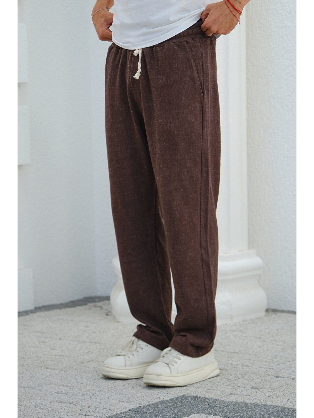 Kahverengi Erkek Baggy Kalıp Eşofman Altı Bağcıklı Rahat Kesim Günlük Pantolon-2