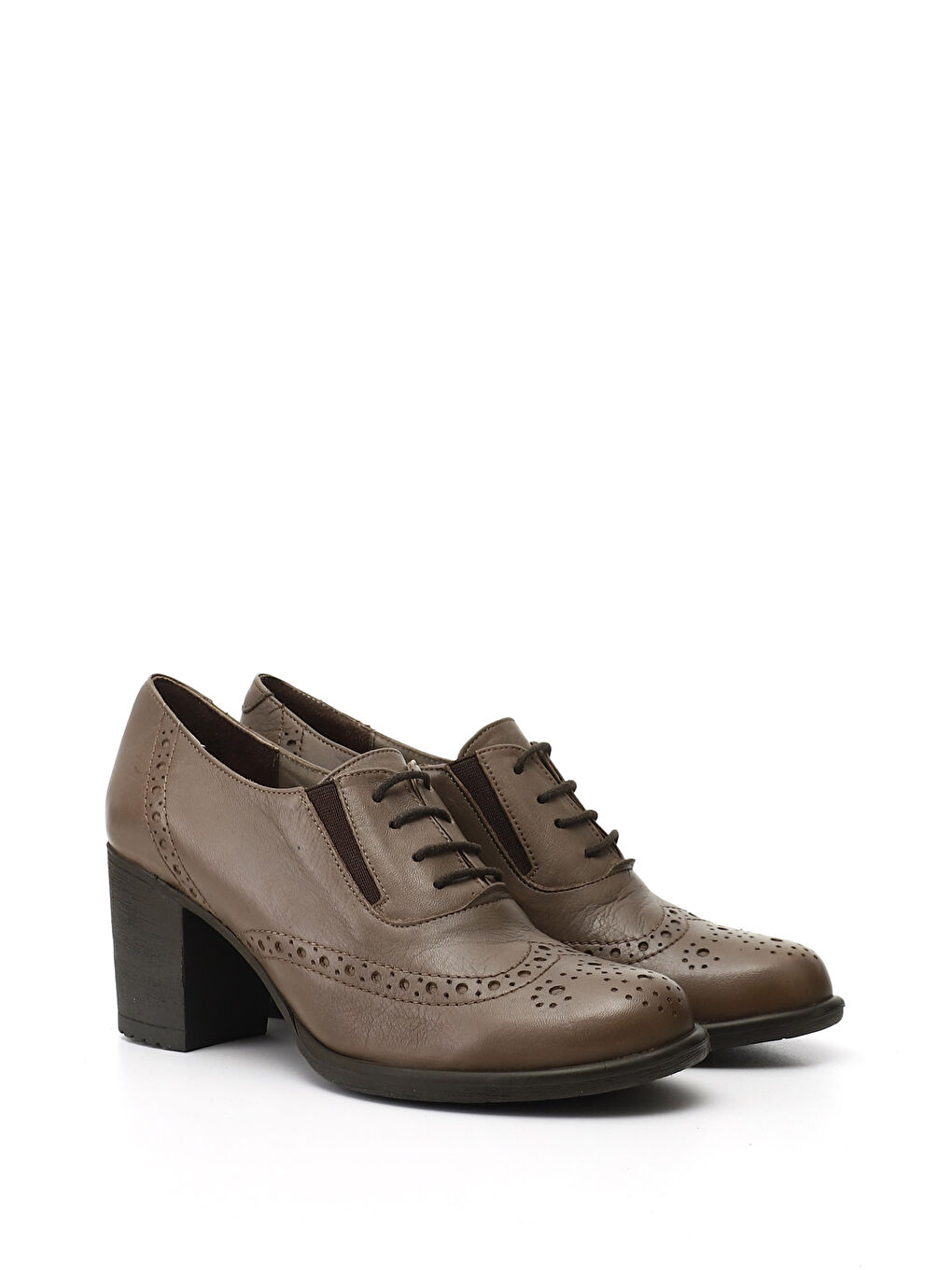 Kahverengi Kadın KOYU VİZON Bağcıklı Orta Kalın Topuklu Hakiki Deri Oxford Ayakkabı-1