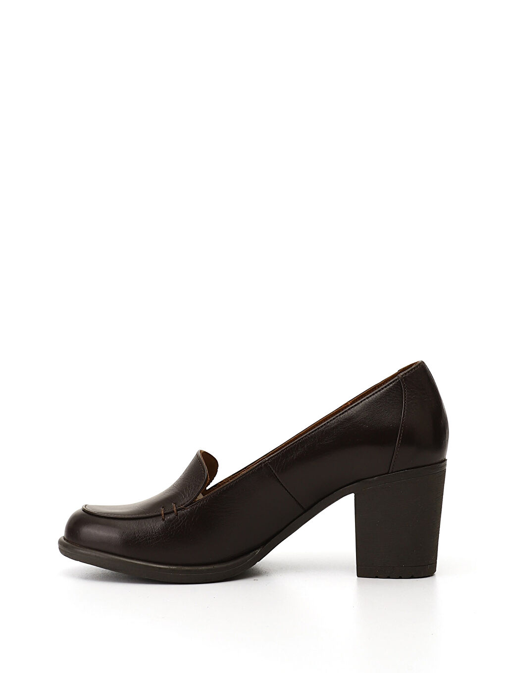 Kahverengi Kadın TÜTÜN KAHVE Orta Kalın Topuklu Hakiki Deri Ayakkabı-2