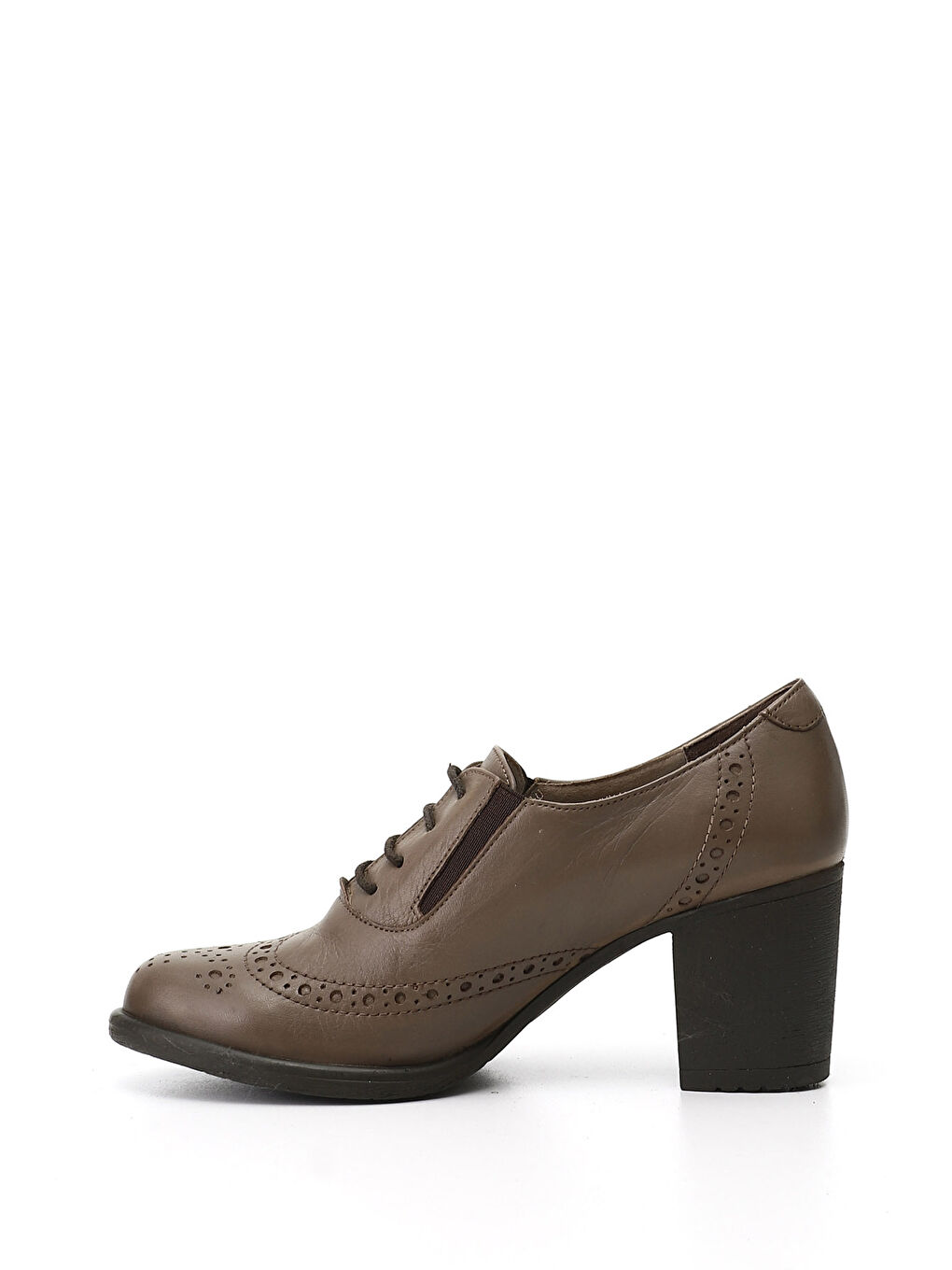Kahverengi Kadın KOYU VİZON Bağcıklı Orta Kalın Topuklu Hakiki Deri Oxford Ayakkabı-2