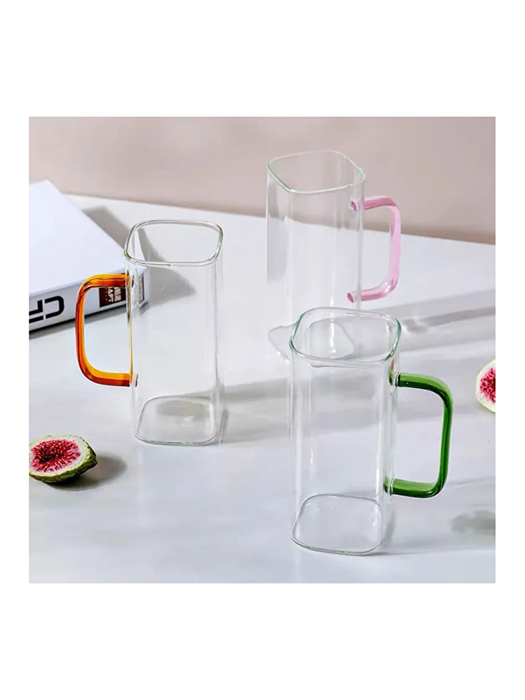 Renksiz Turuncu Renkli Borosilikat Cam Kulplu Kupa 350 ml 6 Adet 2950-2