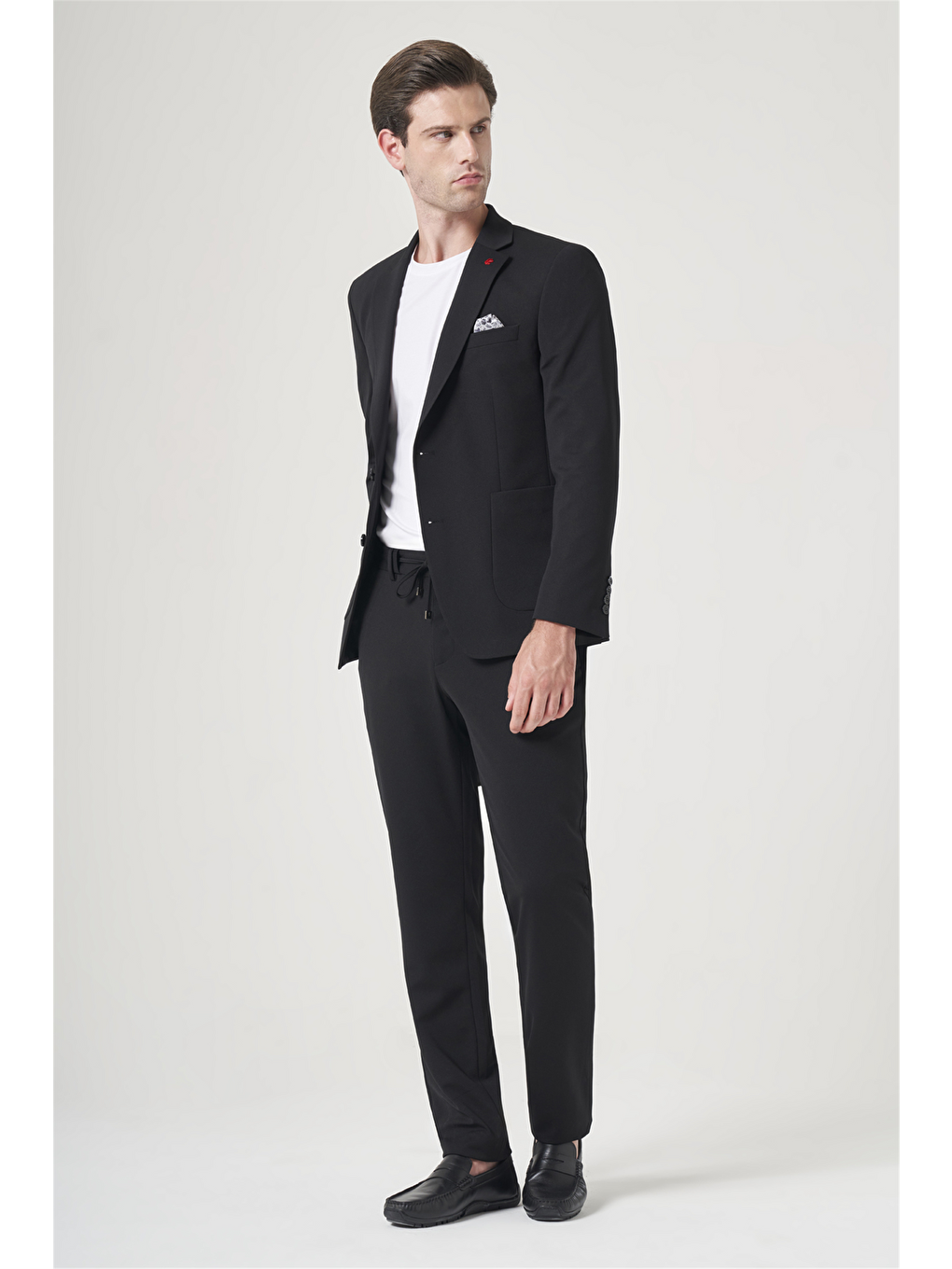 Siyah Mono Yaka 6 Drop Slim Fit Beli Lastikli Takım Elbise 1001260194