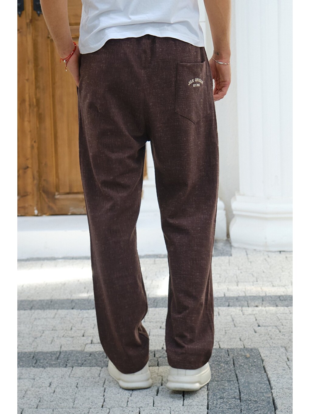 Kahverengi Erkek Baggy Kalıp Eşofman Altı Bağcıklı Rahat Kesim Günlük Pantolon-6