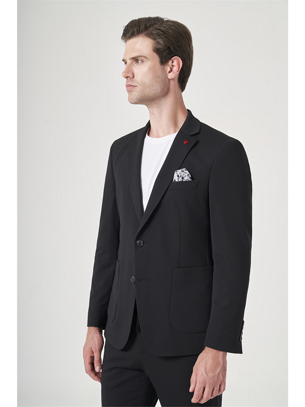 Siyah Mono Yaka 6 Drop Slim Fit Beli Lastikli Takım Elbise 1001260194-1
