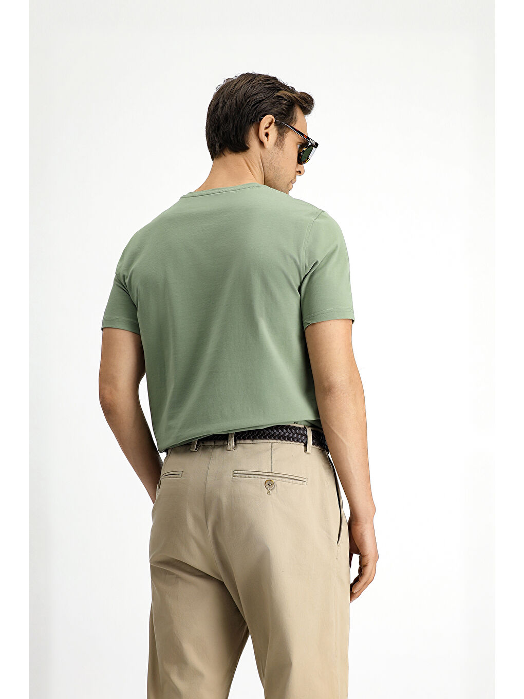 Yeşil Bisiklet Yaka Slim Fit Dar Kesim Süprem Pamuklu Tişört-3