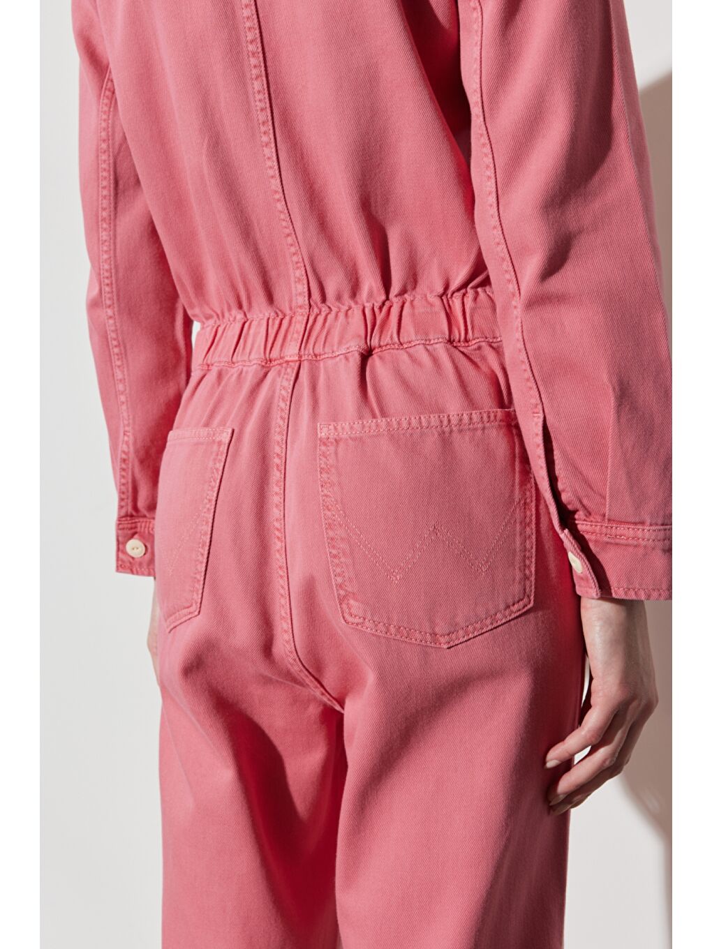 Kick Flare Regular Fit Normal Kesim Gömlek Yaka Geniş Paça Pembe Tulum-6