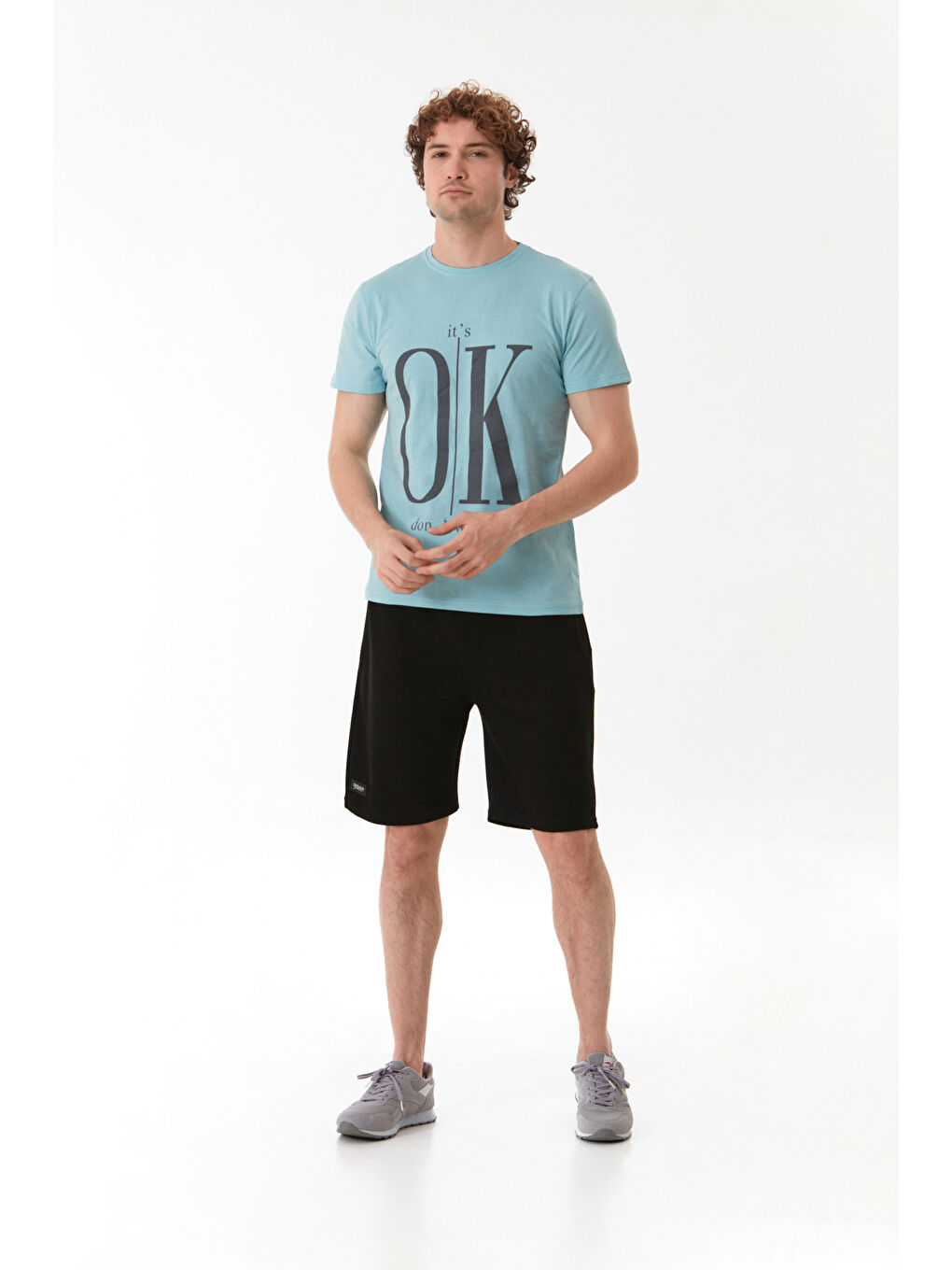 Mavi It`s Ok Baskılı Bisiklet Yaka %100 Pamuk Tişört-2