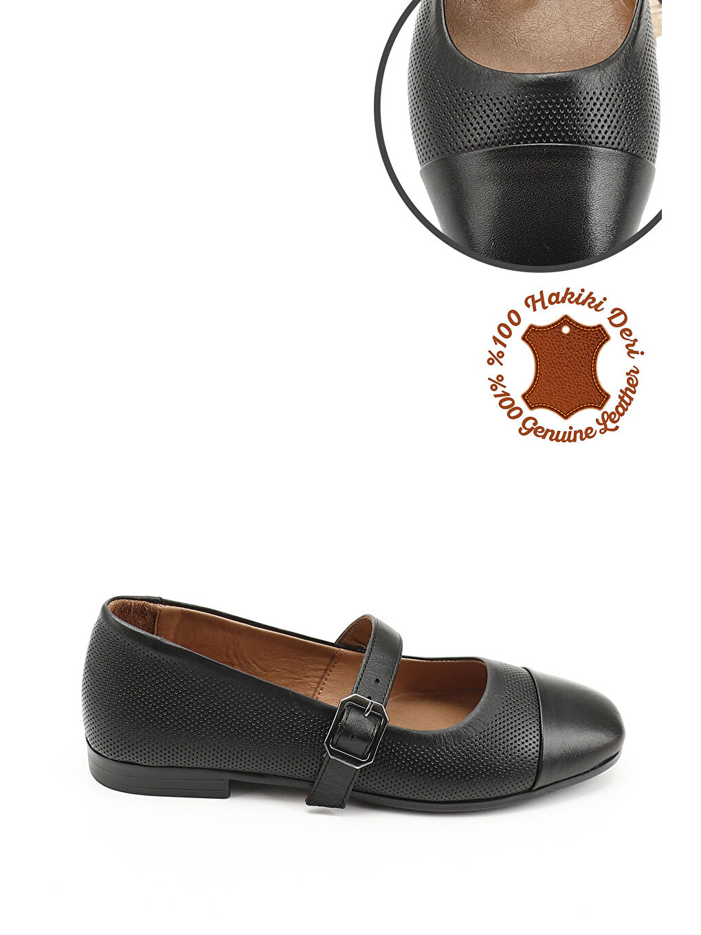 Mor Kadın ZÜMRÜT-SİYAH Baskılı Hakiki Deri Babet-2