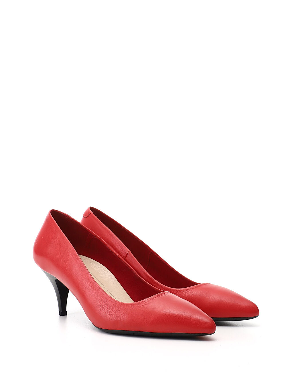 Kırmızı Kadın CANLI KIRMIZI Sivri Burun İnce Topuklu Hakiki Deri Stiletto-1