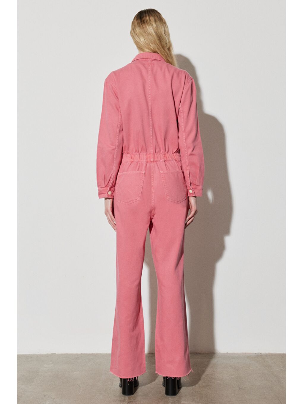 Kick Flare Regular Fit Normal Kesim Gömlek Yaka Geniş Paça Pembe Tulum-7