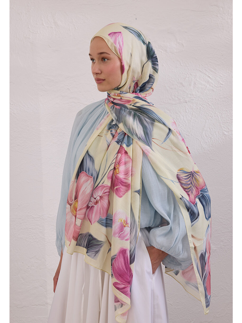 Elegant Flower Desen Rami Şal Soft Sarı-1