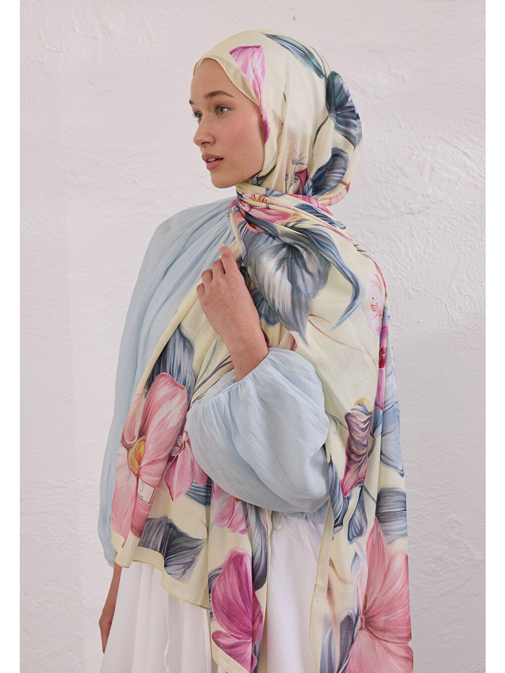 Elegant Flower Desen Rami Şal Soft Sarı-2