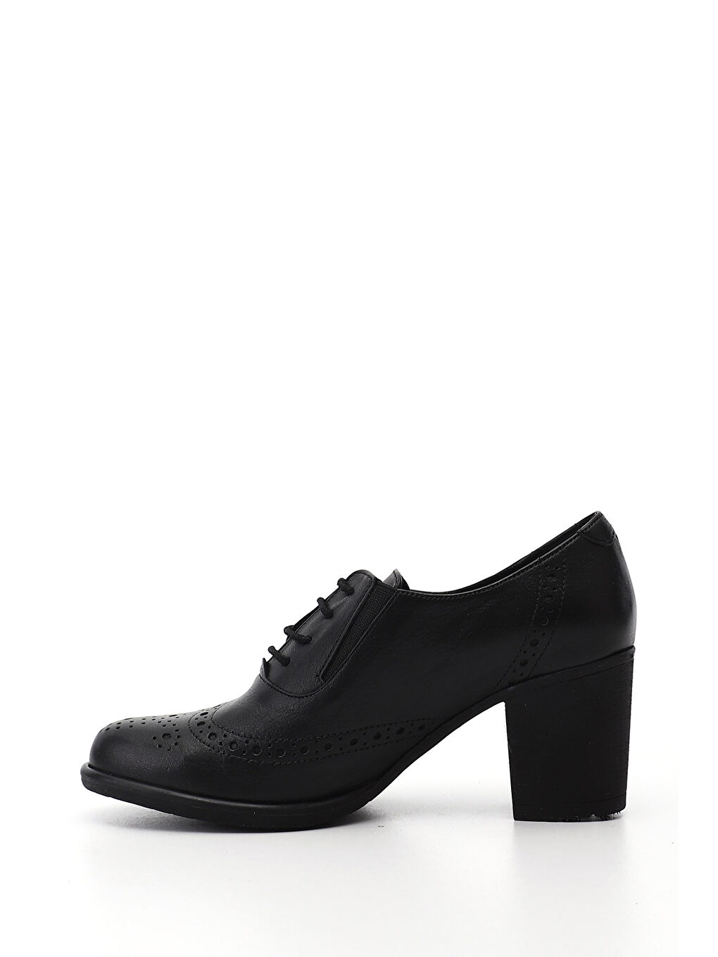 Siyah Kadın SİYAH Bağcıklı Orta Kalın Topuklu Hakiki Deri Oxford Ayakkabı-2