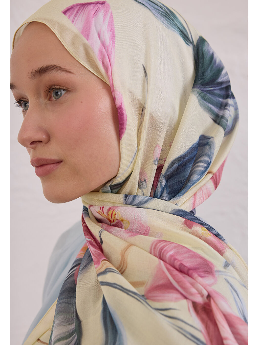 Elegant Flower Desen Rami Şal Soft Sarı-3