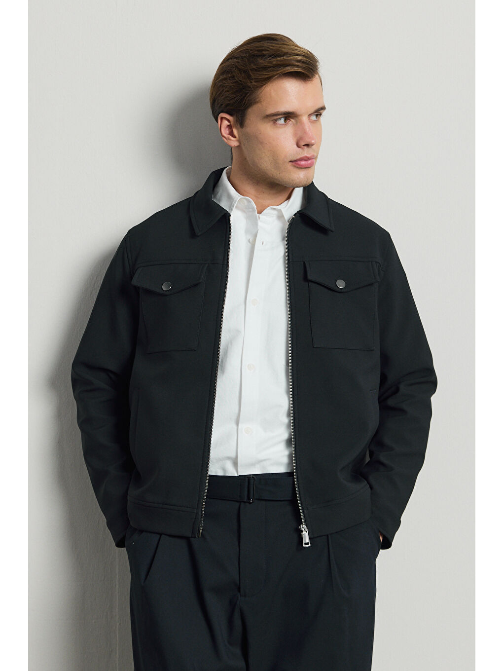 Erkek Rahat Kalıp Gömlek Yaka Ceket Lacivert-1