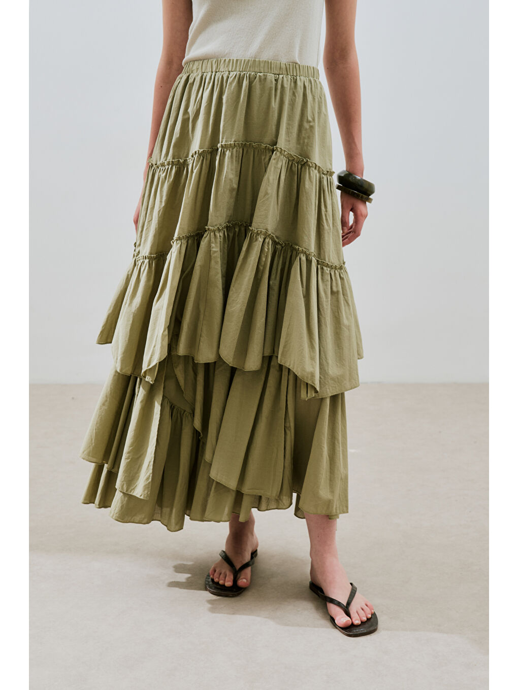 Yeşil Katlı Boho Vual Etek Çağla-5