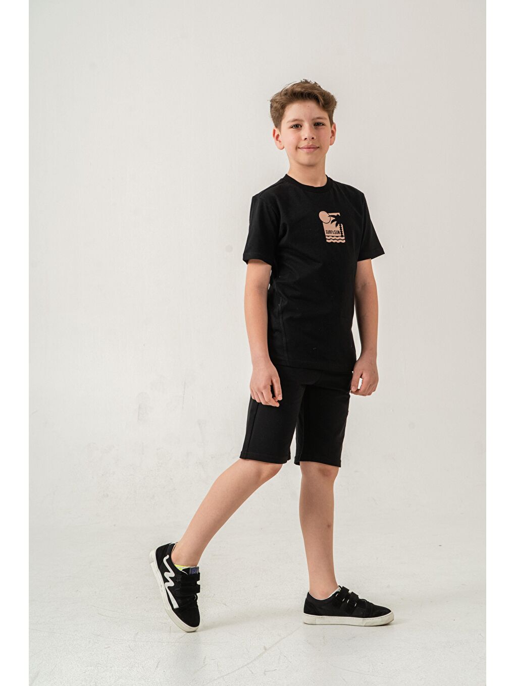 Siyah Surf & Sun Baskılı Erkek Çocuk Şort - Tişört Takımı-2