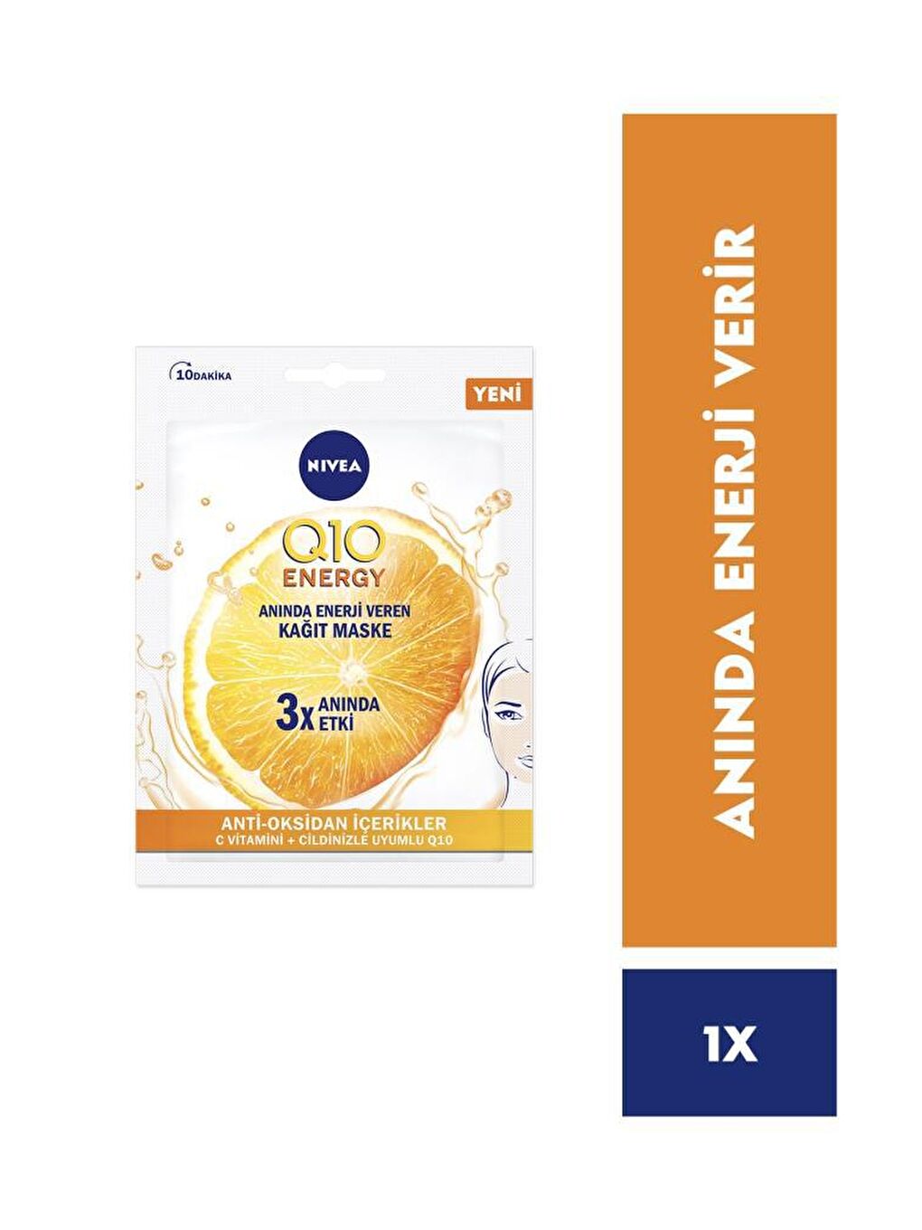 NIVEA Şeffaf Energy Anti-Oksidan Etkili Cilt Ile Uyu mlu Q10 Ve C Vitamini Kağıt Maske 1 Adet, Yüz Maskesi