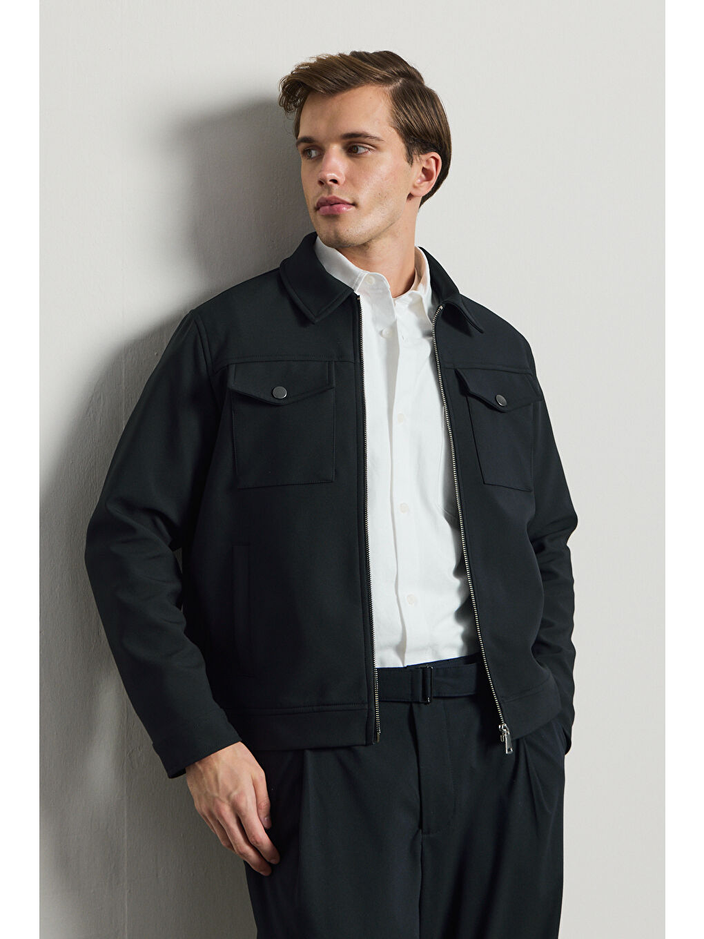 Erkek Rahat Kalıp Gömlek Yaka Ceket Lacivert-2