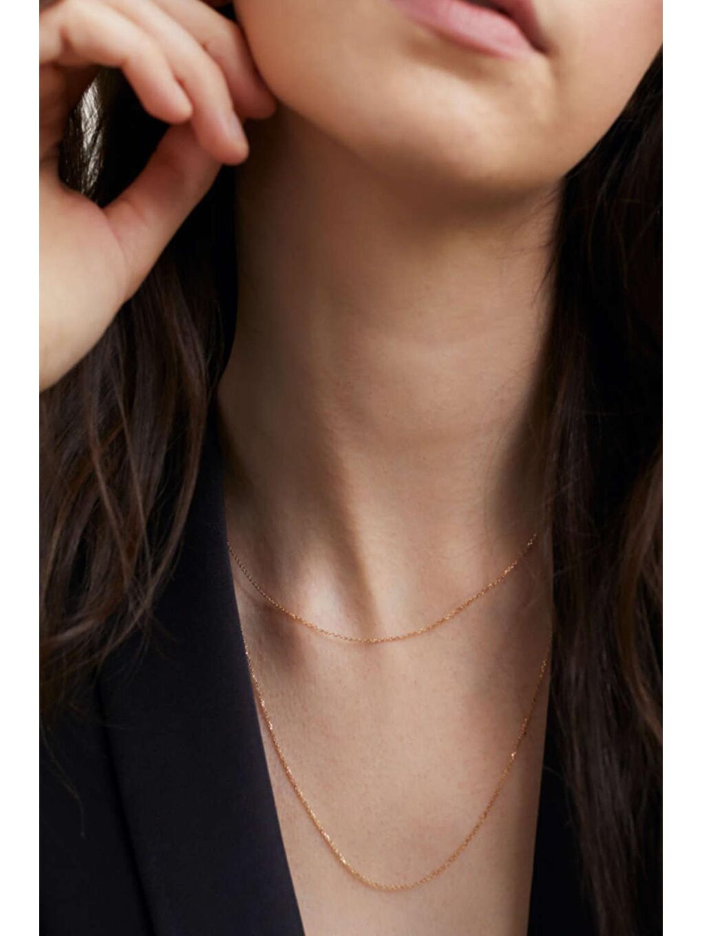 New Obsessions Sarı İnce Zincirli Gold Düet Kolye
