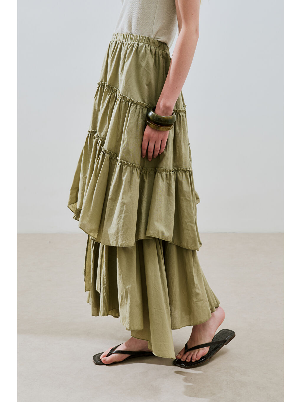 Yeşil Katlı Boho Vual Etek Çağla-6