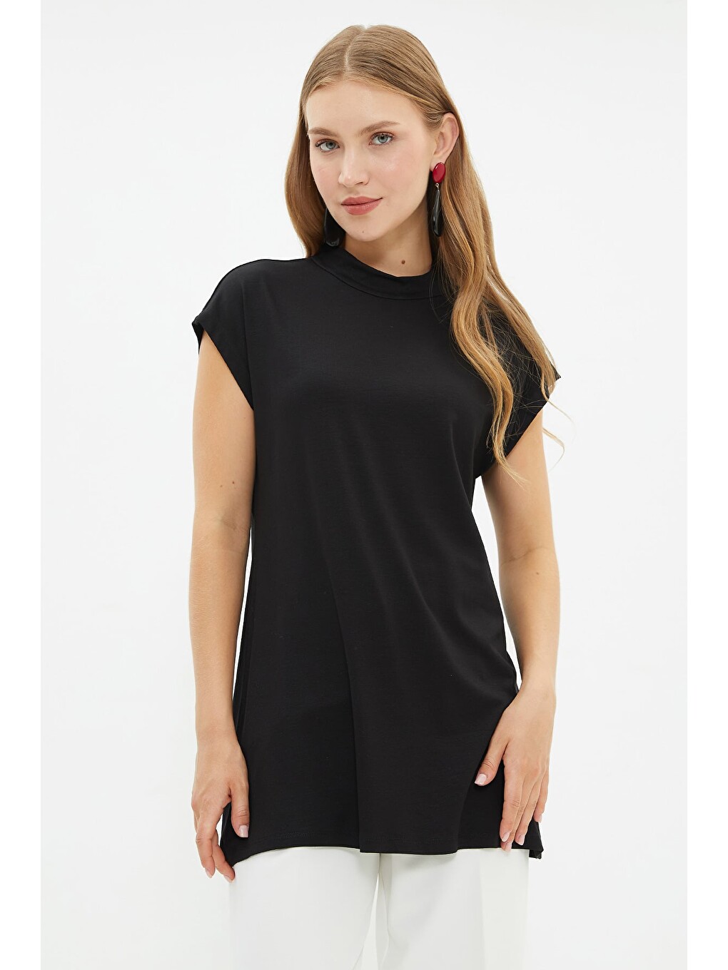 Siyah Fullamodest Basic Dik Yaka Kolsuz Tunik-4