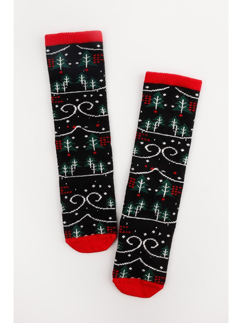 Siyah Çam Ağacı Desenli Kız Çocuk Çorap