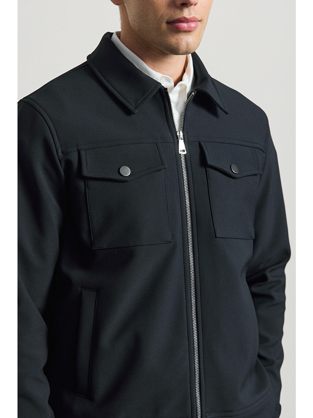 Erkek Rahat Kalıp Gömlek Yaka Ceket Lacivert-4